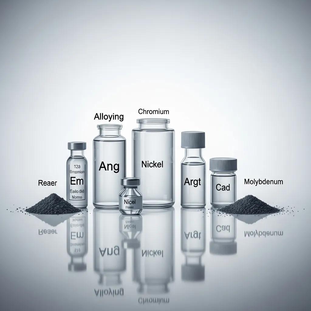 Containers labeled with alloying elements such as chromium, nickel and molybdenum