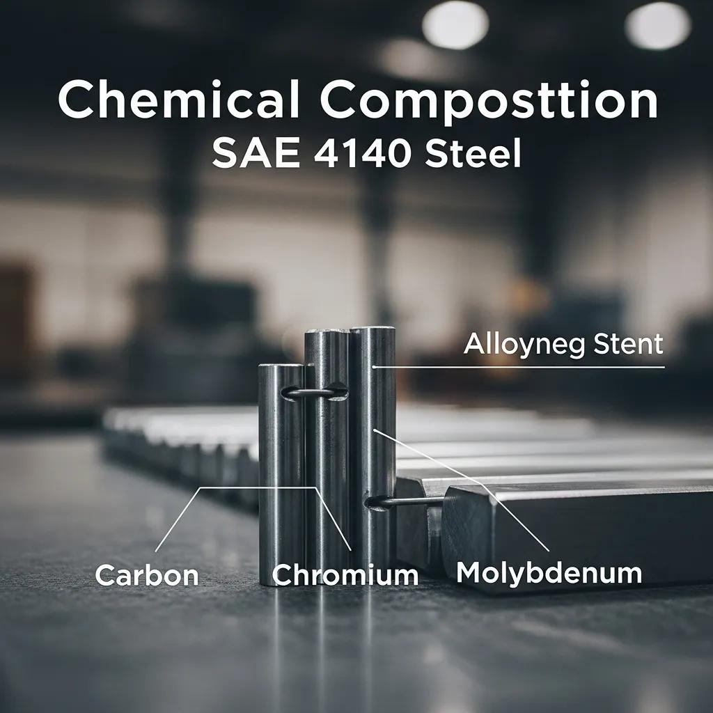 Close view of SAE 4140 samples with element labels in an industrial setting
