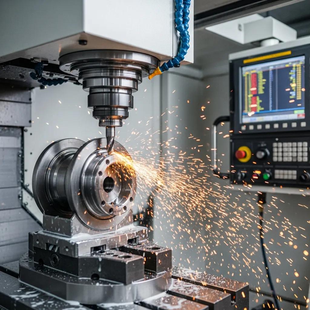 CNC lathe machining S20C components, showing chip formation and surface finish