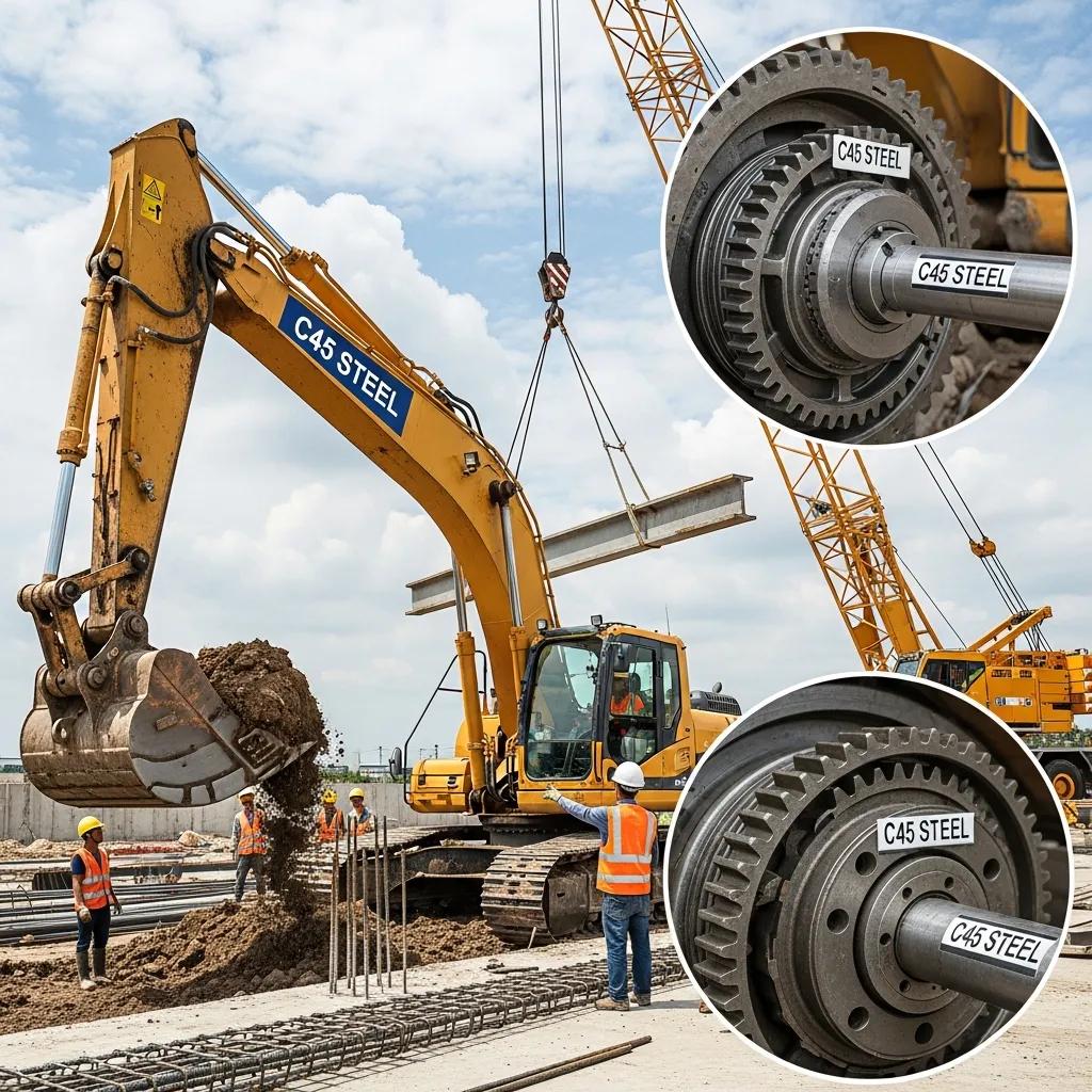 C45 steel components being used on a construction site — durable parts for industrial use