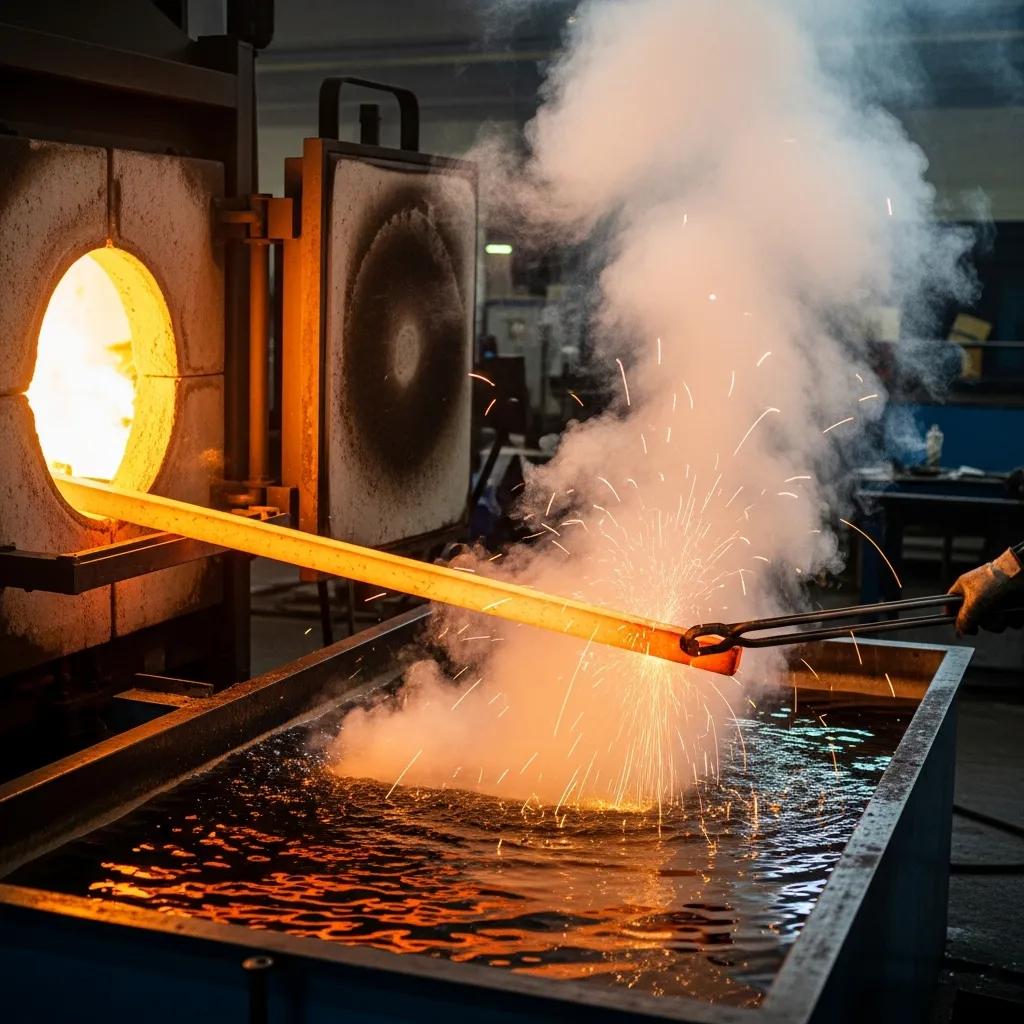 Quenching and tempering cycle on EN19 bars in a heat‑treatment line