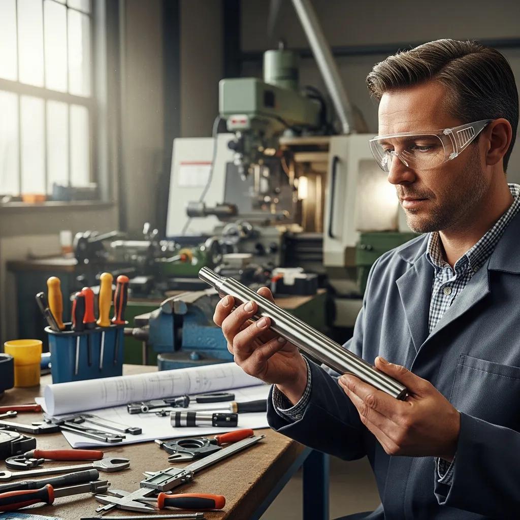 Engineer inspecting an EN16 shaft during quality check