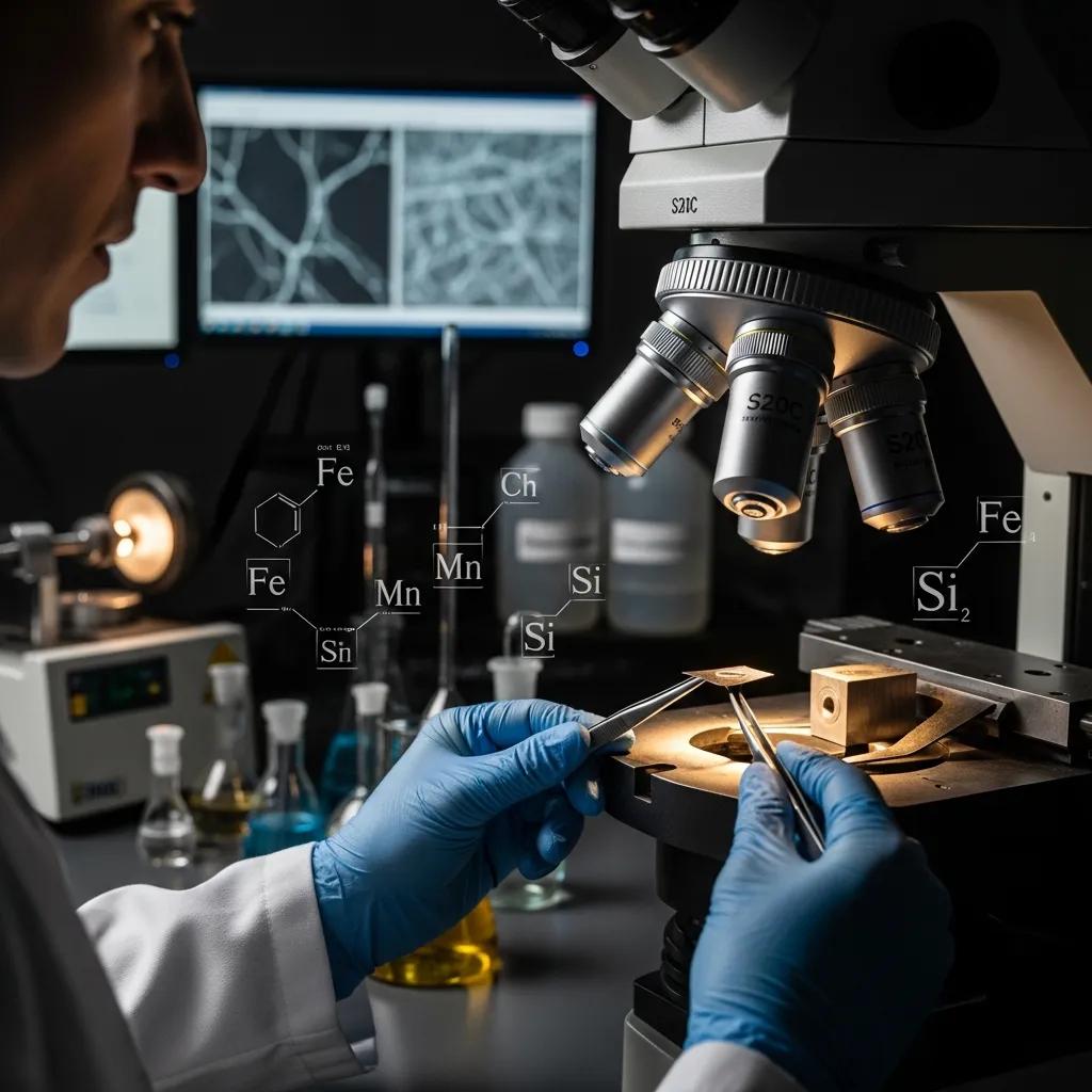 Metallurgist inspecting S20C samples in a lab to verify chemical composition